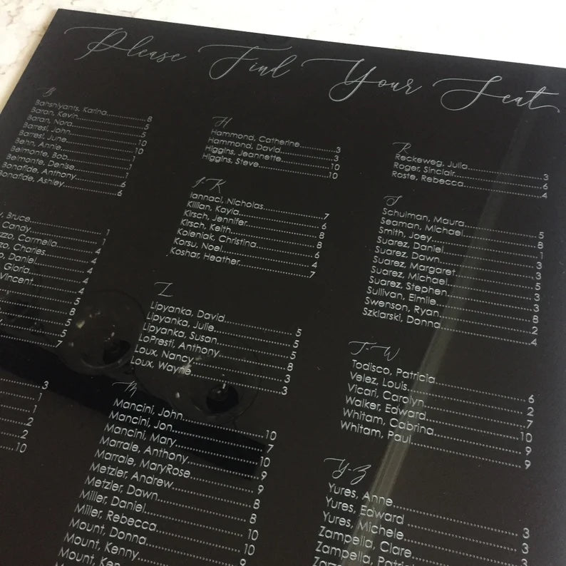 Acrylic Seating Chart- "Please Find Your Seat"