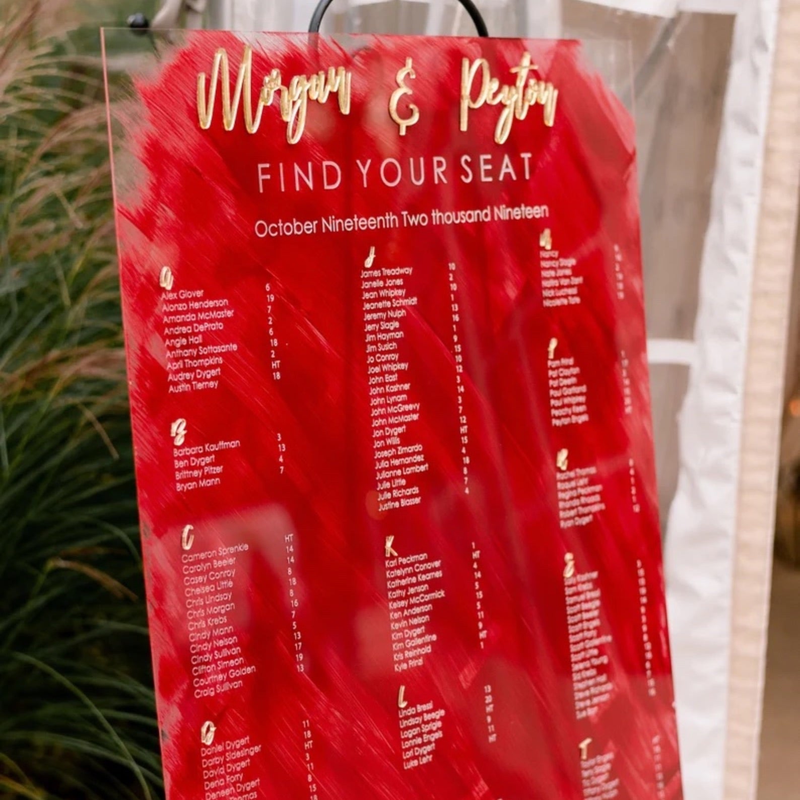 Painted Acrylic Seating Chart