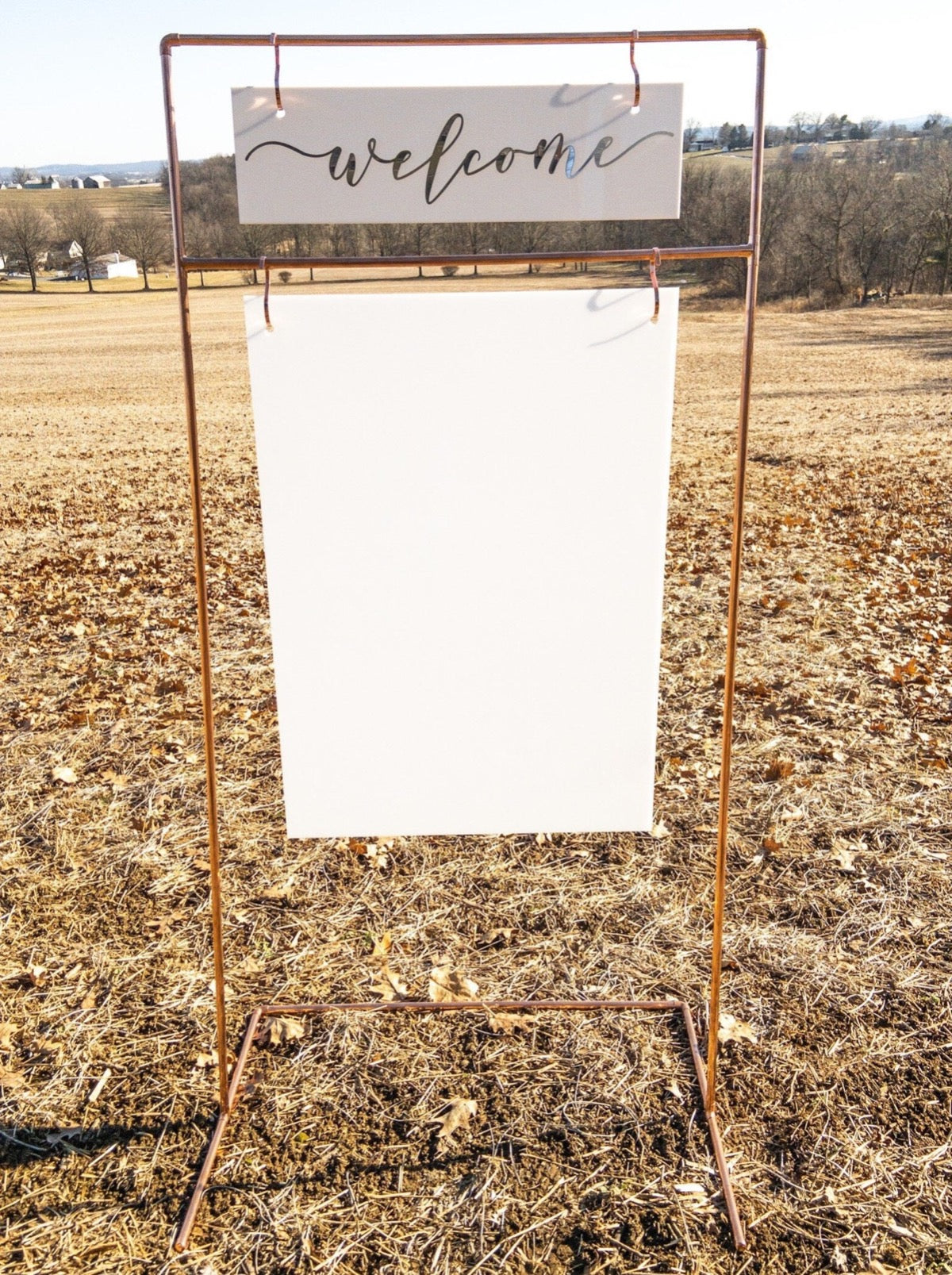 Copper Stand and Welcome Sign